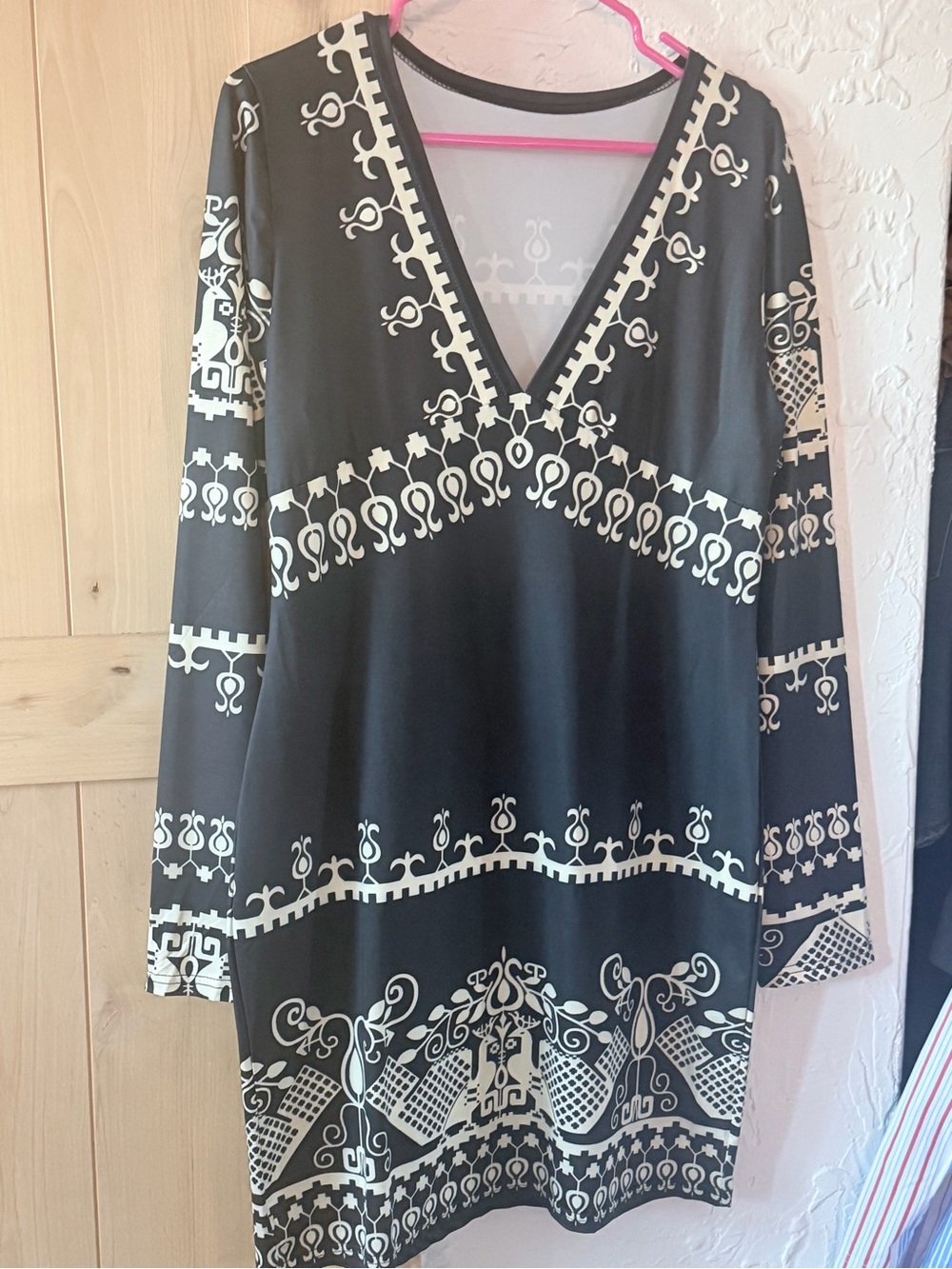 Black & White V-Neck Asymmetrical Patterned Dress